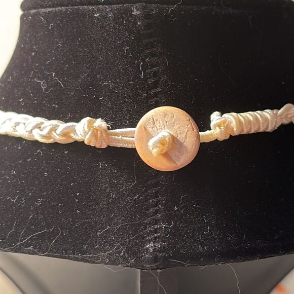 Braided Natural Cut Sea Shell Statement Necklace with Orange Tones 17” - Picture 4 of 4